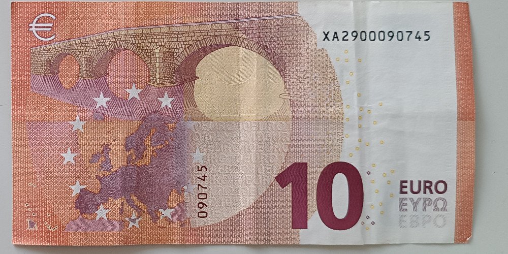 EUR 10 bill with birthdate July 9, '45 – photo of the actual bill