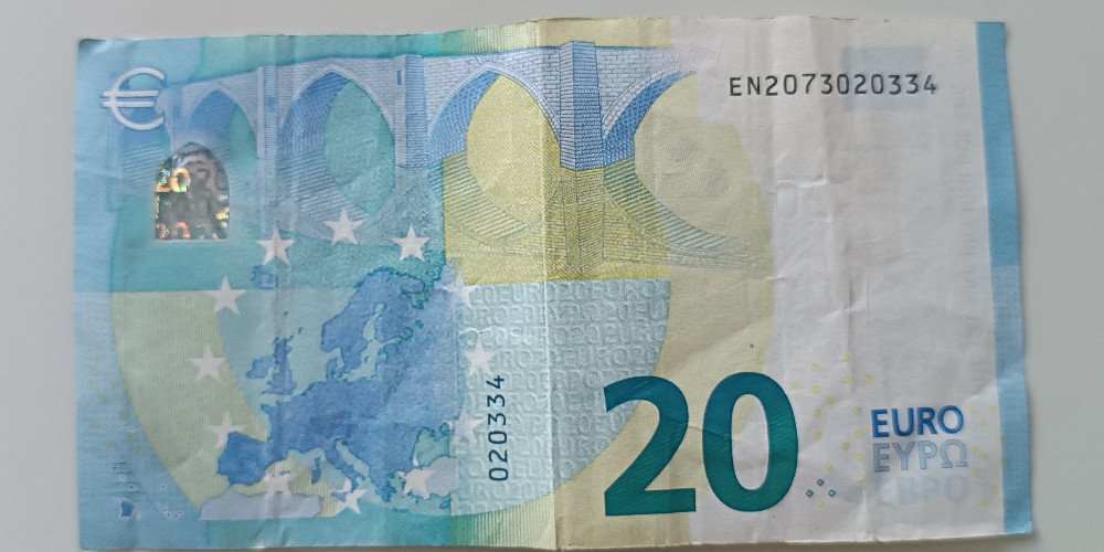 EUR 20 bill with birthdate March 2, '34 – photo of the actual bill